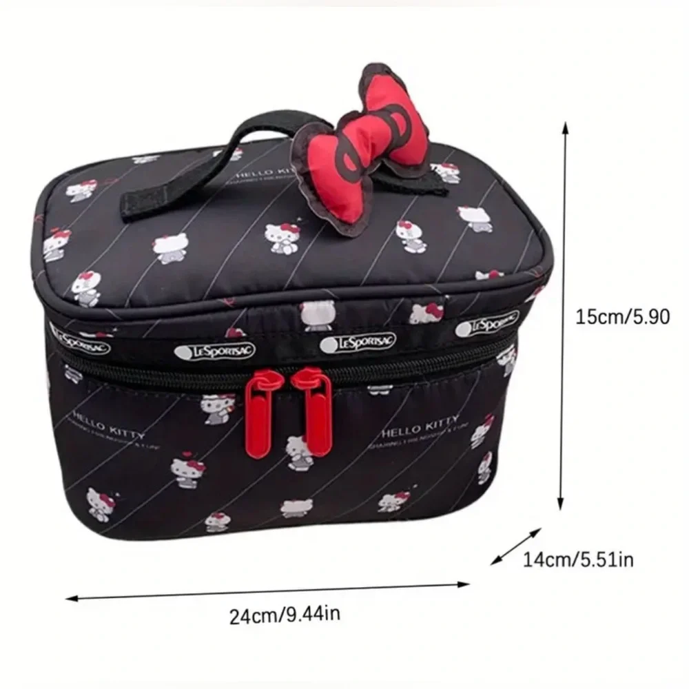 Sanrio Hello Kitty Black Cosmetic Bag with Red Bow Accent